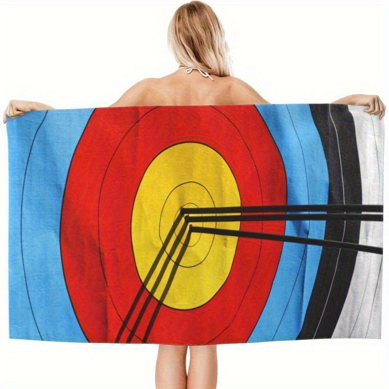 TEMU 1pc Archery-themed Beach Towel - Extra Large Quick-dry Bath & Beach Blanket, Super Soft Fiber Towel With Archery Design, Lightweight & Absorbent
