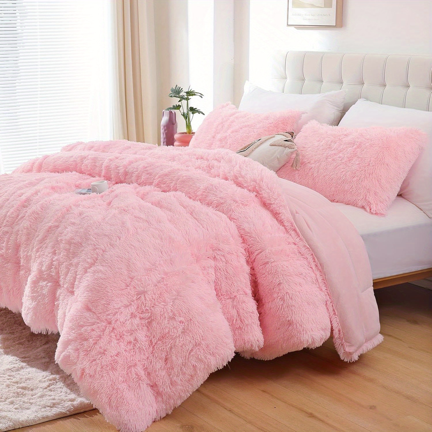 fluffy soft comforter cover queen set   fur bedding sets full queen king 3 pieces1 plush duvet cover 2 shaggy pillowcases fuzzy pink bed set plush duvet cover set bed sheets details 1