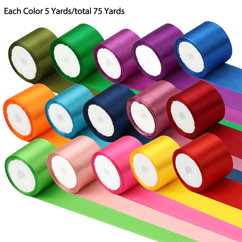 Image of 1.6 Inch Satin Ribbon Ribbon For Gift Wrapping Flower Bouquet Wedding Valentine's Day Mother's Day Ribbon 15 Rolls X 5 Yards Total 75yards