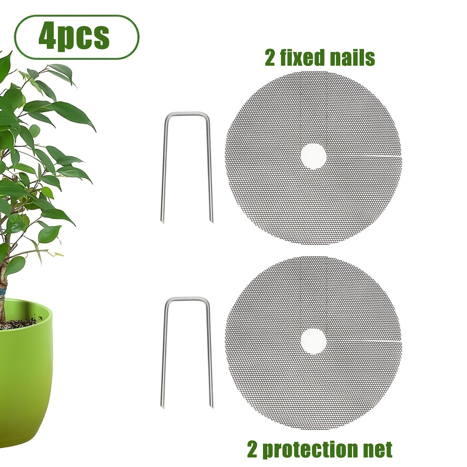TEMU 4/16pcs Adjustable Plant Pot Protection Net(protection Net+fixed Nails), Cut To Size, Protects Soil From Animal Damage, Very Suitable For Indoor