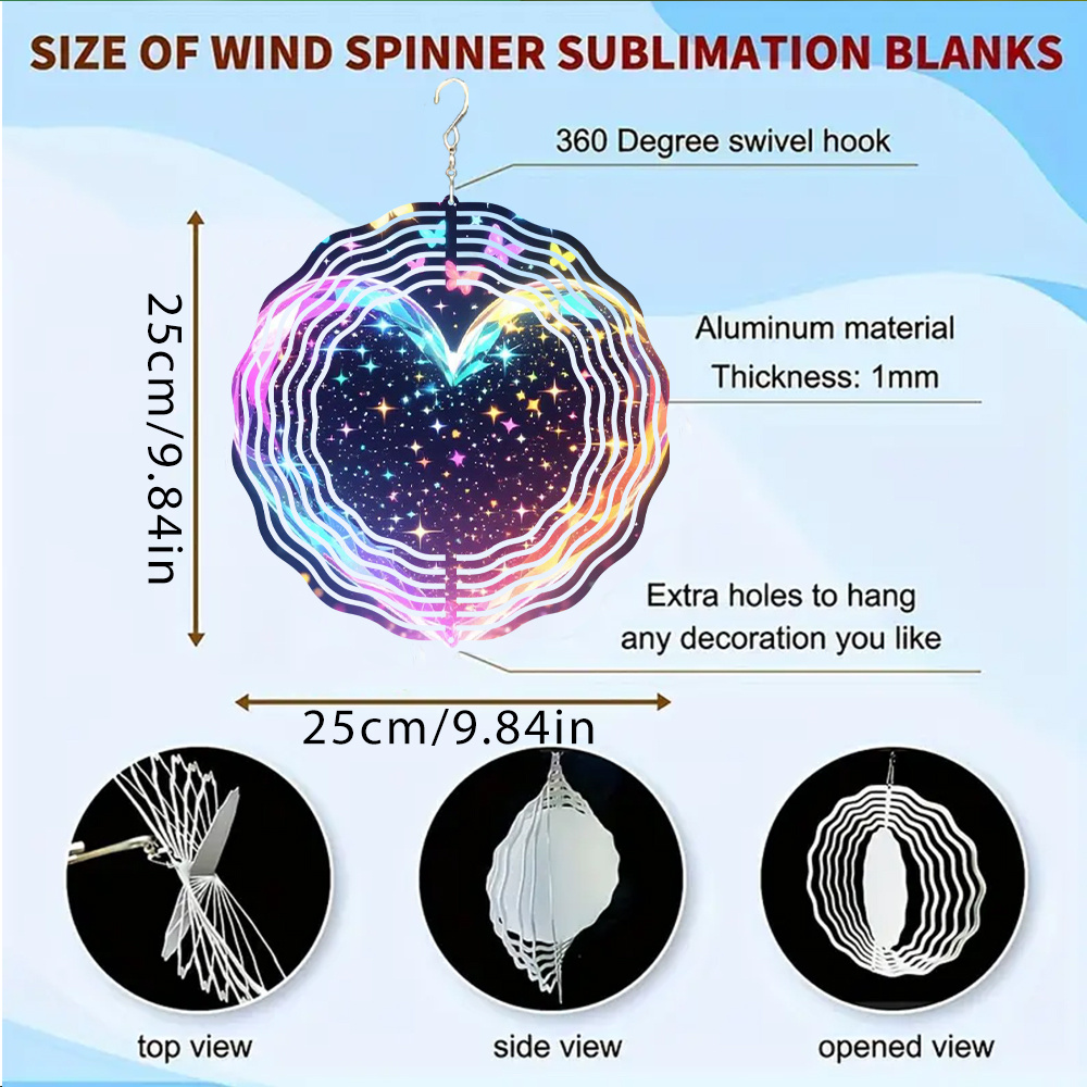 E-shop 1 Stück Großes Metall 3D Rotierendes Windspiel mit Herzförmigem Traumhaftem Sternenhimmel, Rotierenden Blättern & Aufhängehaken - Für