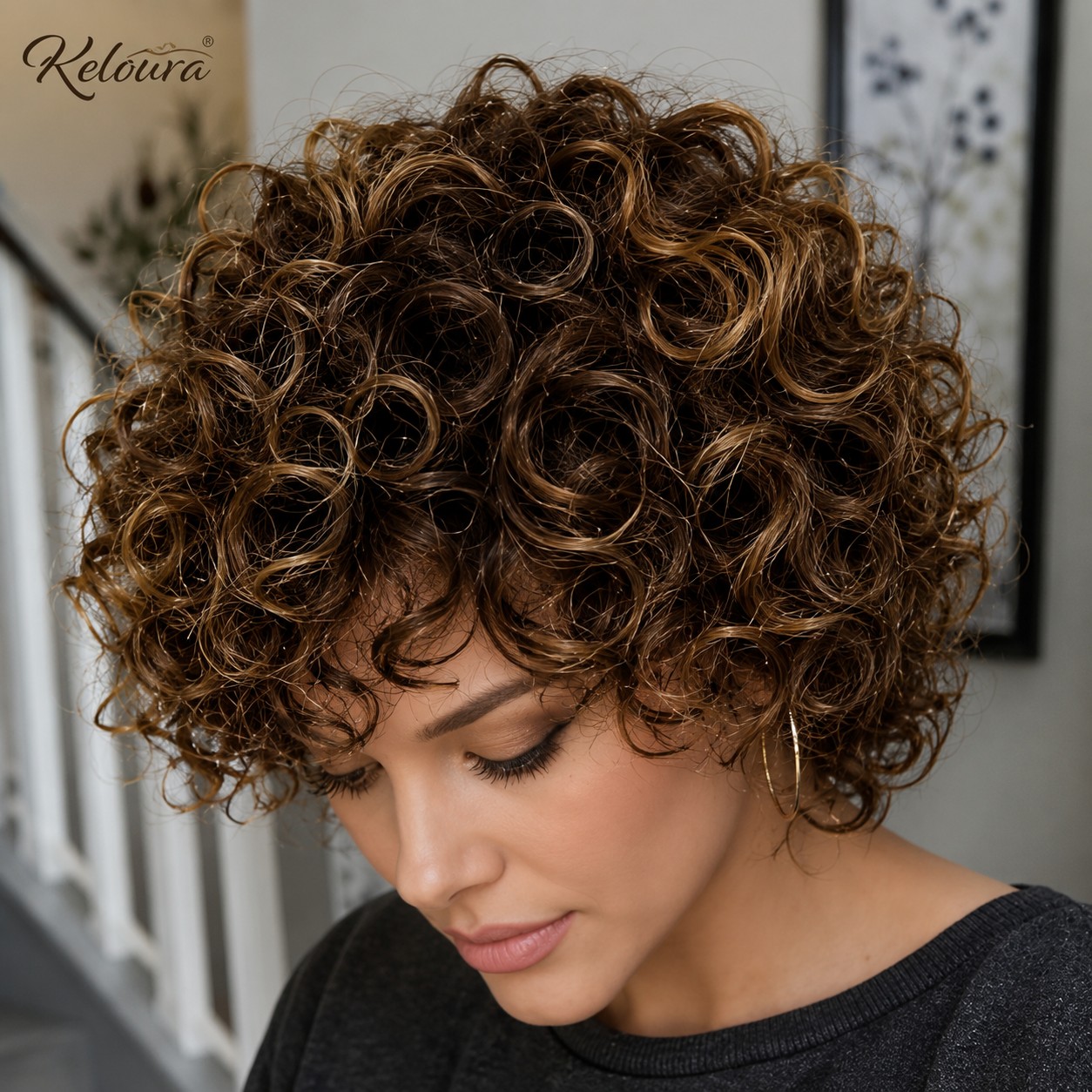 TEMU Women Short Curly Bob Wig With Bangs, Layered Wavy Curls, Hairpiece, For Daily Wear, Party, Christmas, Halloween Costume