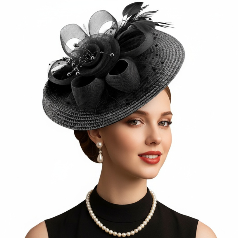 TEMU Retro Style Women's Sunshade Hat Band - Elegant Wide Brim Wedding And Party Hat Band, Breathable Design, Hand Washable Non-elastic Headband,