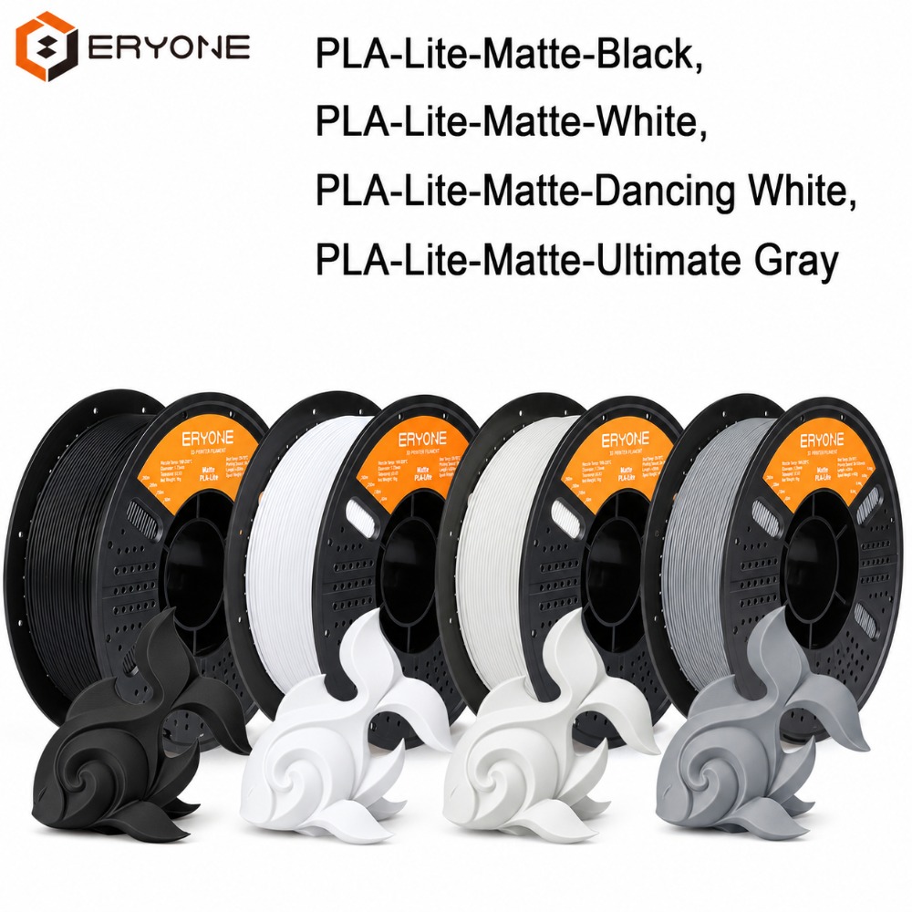 Eryone Pla Lite Matte Set 3d Printing Supplies Filament For 3d Printer, 4 Rolls (4kg Total), 1.75mm +/-0.03mm Tolerance, Smooth Feeding
