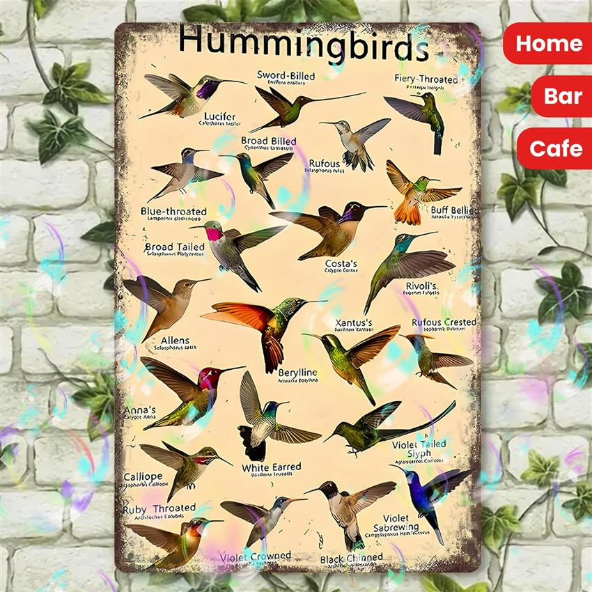 TEMU 2d Flat, 1pc Vintage Hummingbirds Metal Wall Art - Rustic & Dustproof 2d Flat Sign, 11 8x15 7 Inches, Illustration For Home, Bar, Cafe Decor,
