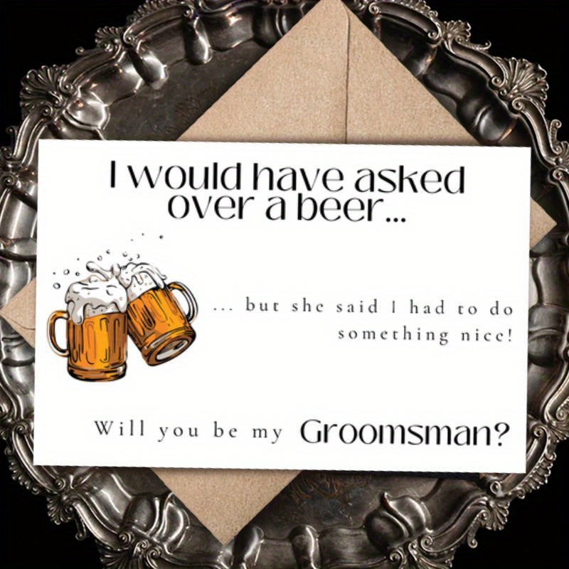 TEMU Fun Beer Groomsmen Gift - 1pc Funny Beer Groomsman Card, Best For Man Proposal Card, Card, Ideal Gift For Male Friend Or Brother