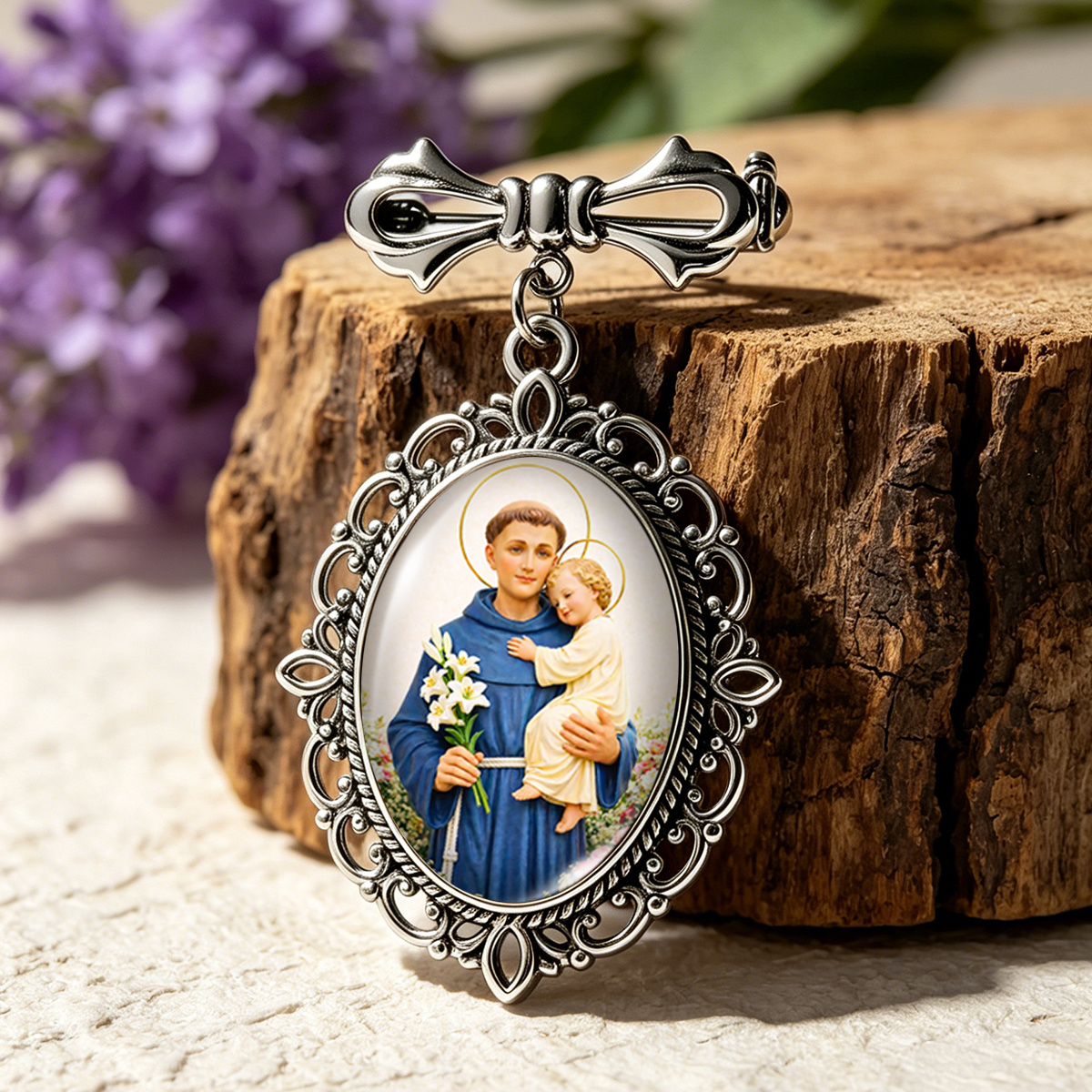 TEMU 1pc Saint Anthony Oval Glass Cabochon Bow Brooch Handmade Clothing Backpack Brooch Pins Jewelry Gift