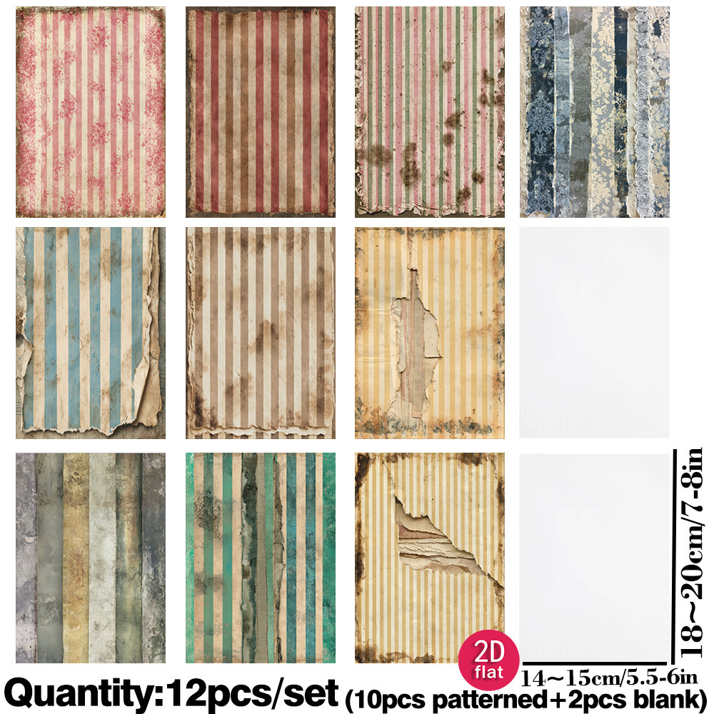 TEMU Ruonaorou 12pz Carta A5 Vintage a Righe Verticali per Junk Journal, Fogli di Carta Decorativa, Carta Traslucida per Scrapbooking con Bordo Retr簷