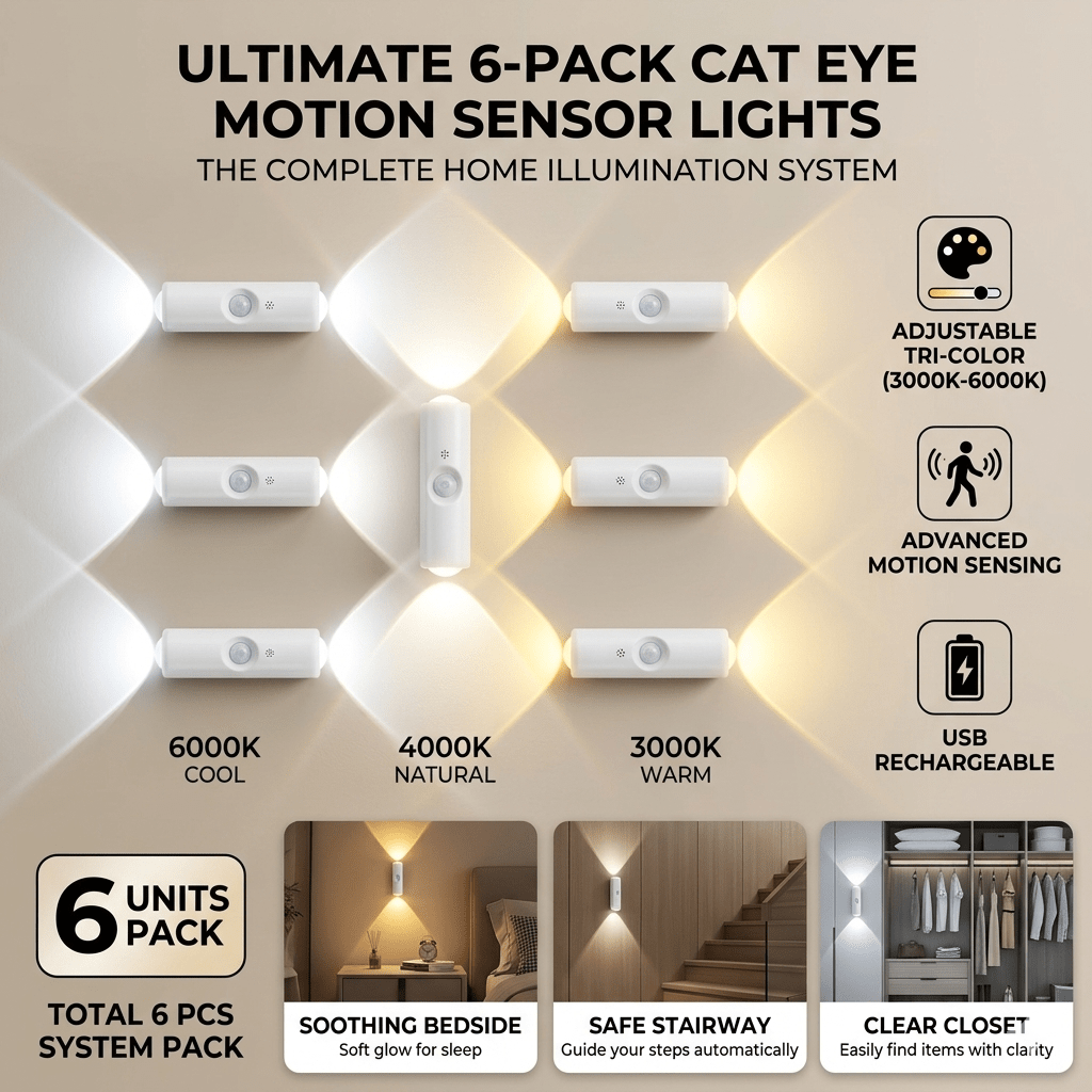 TEMU Applique Murale Œil de Chat à Double Tête, Veilleuse Rechargeable par USB, Lampe Intérieure à Capteur de Mouvement à 3 Couleurs et Intensité