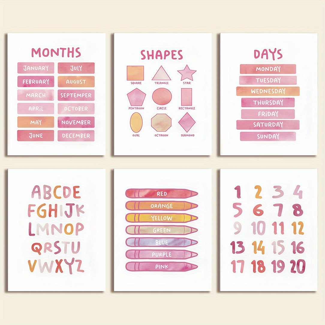 TEMU [Peinture Imprimée] Ensemble de 6 Affiches Bohème Cadre avec des Éducatifs Colorés sur le Alphabet, les Chiffres, les et , Parfaites pour la