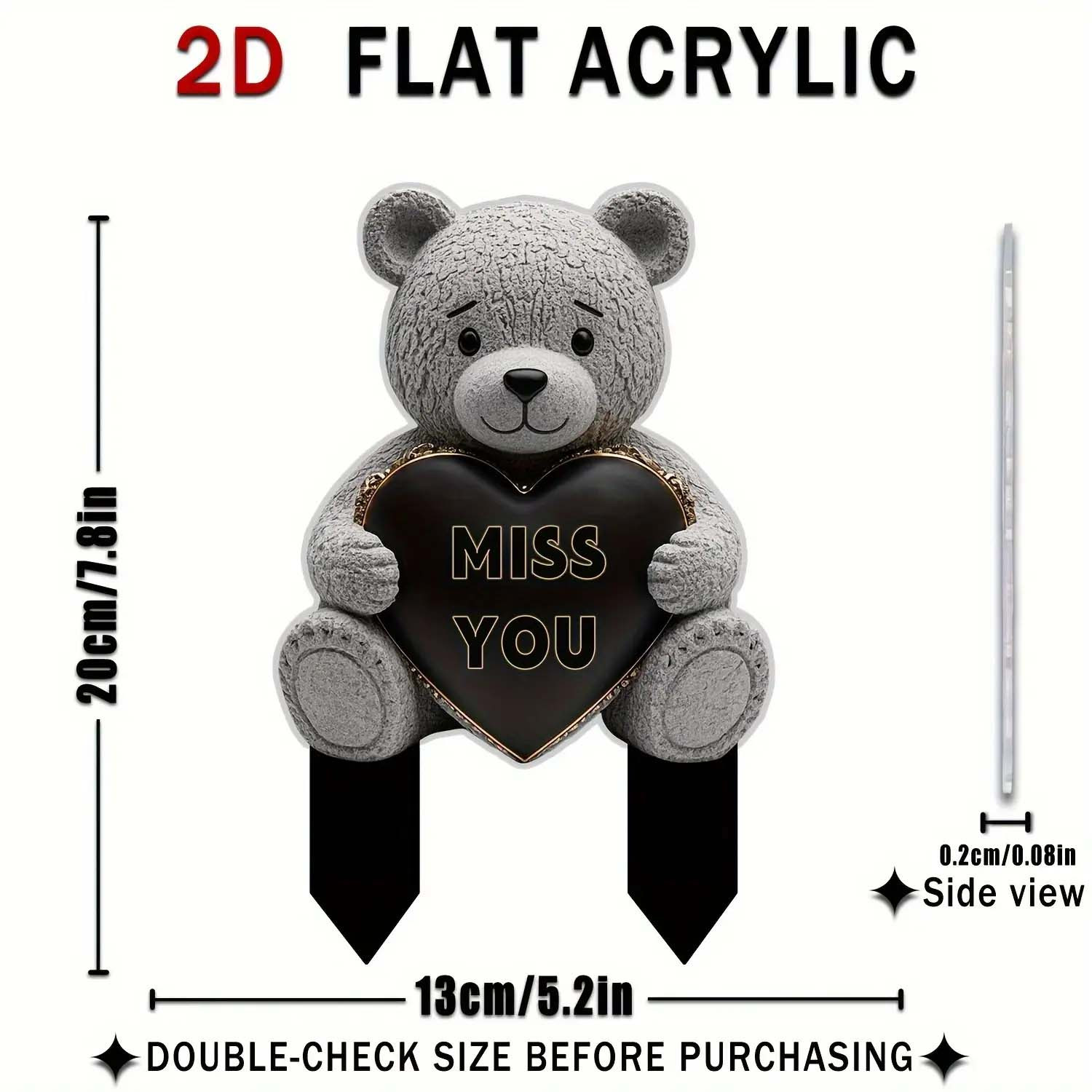 TEMU 2d Flat, [2d Flat] 2d Flat Print, 1pc, Memorial Bear, Garden Memorial Plaque - Special Badge, Gift For //sisters - Durable Outdoor Memorial