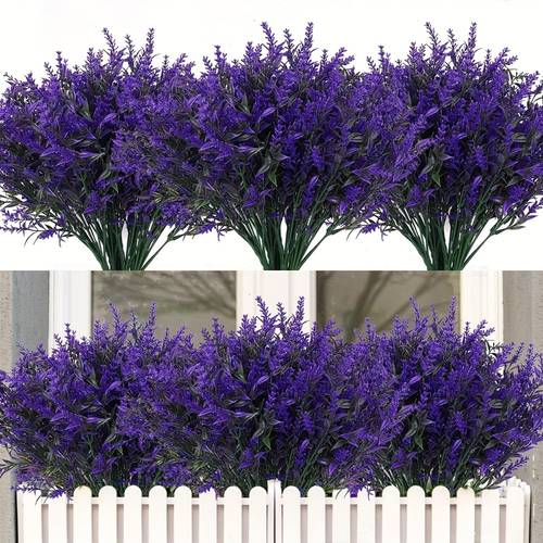 40 bundles artificial flowers outdoor plants faux uv resistant lavender flower plastic shrubs indoor outside hanging decorations spring summer outdoor garden yard decor decor