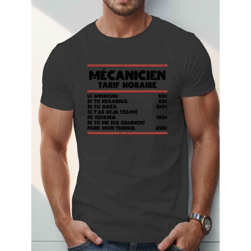 

T-Shirt Décontracté pour Homme MECANICIEN à Manches Courtes - Polyester Respirant, Imprimé Géométrique, Col Rond - pour l'Été