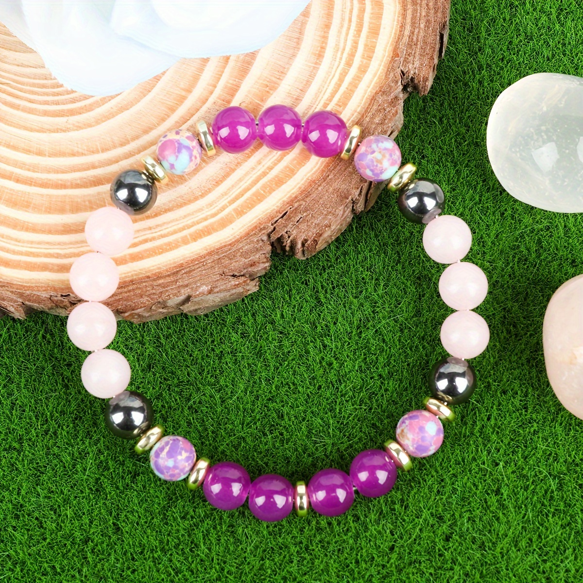 TEMU 1pc Bohemian Style Beaded Bracelet, Gemstone Wristband, Handcrafted Unisex Accessory For Peace And , Stackable Jewelry Gift For Christmas And Valentine's Day