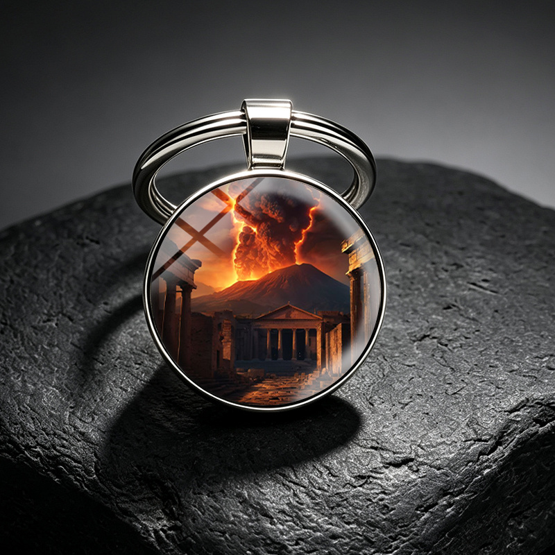TEMU 1pc Volcano Men Keyring Glass Dome Keychain Gifts For