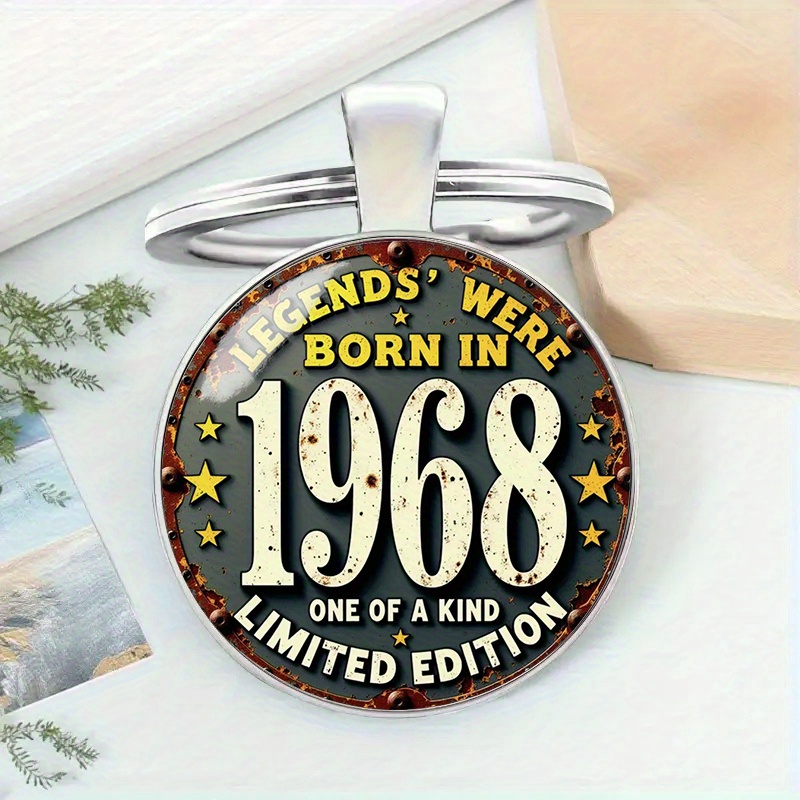 1pc 2d Retro - Style "1968 " Circular Alloy Keychain, Trendy Decor For Bags & Cars, Ideal For Birthday, Father's Day, Christmas, Thanksgiving, A Cool Gift For Family &