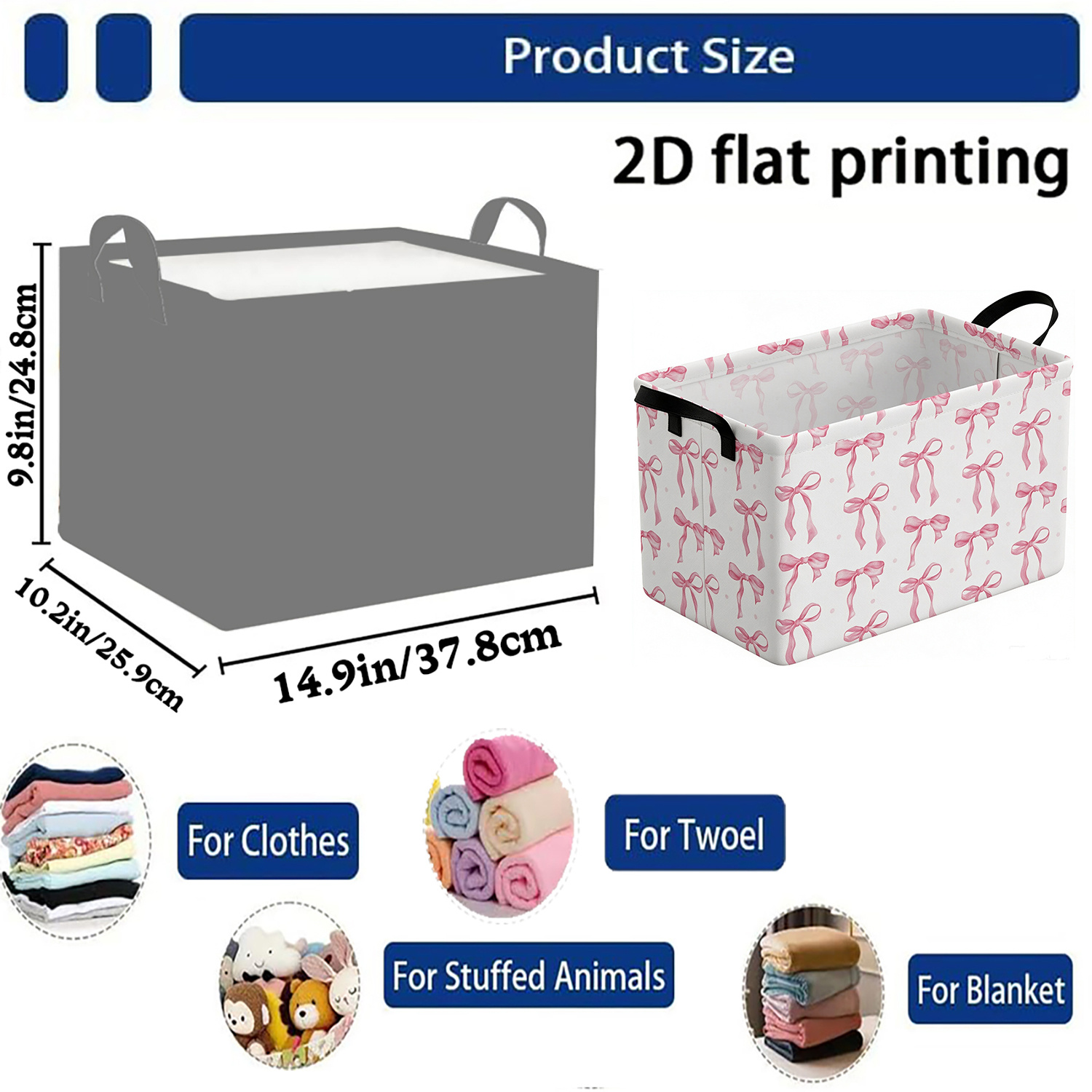 TEMU Panier de rangement pliable 1 pièce avec nœud rose et poignées, boîte de rangement à décor de nœud, organisateur , , , paniers d'étagère