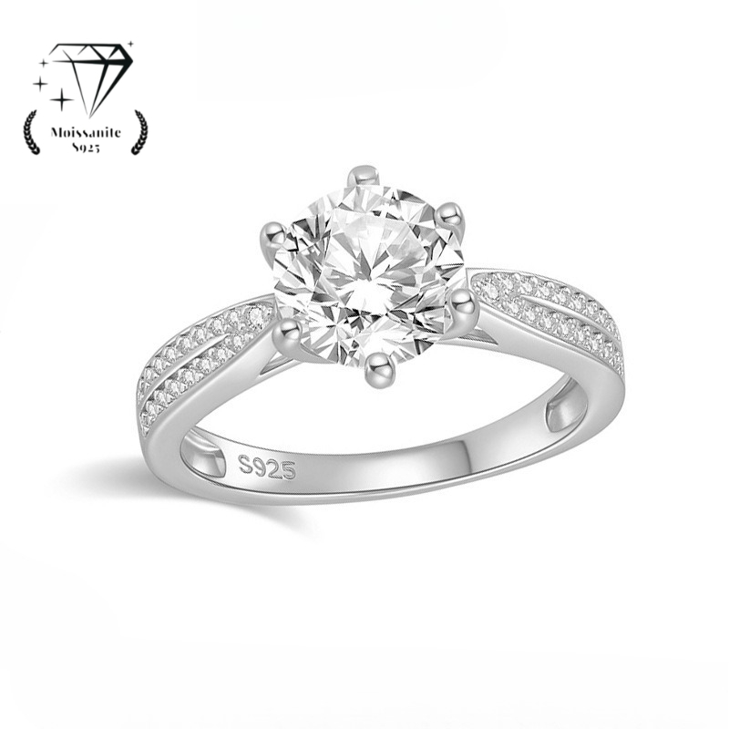 Women's 925 Silver Moissanite Ring with Six Prongs