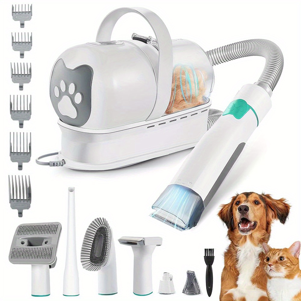 7 in 1 Dog Grooming Kit with Low Noise Vacuum, Hair Remover Dryer & Nail Trimmer - USB Powered, Plastic Tools for Dogs, Includes Brushes & Clips, Ideal for Pet Grooming, Professional Grooming Kit|Modern Pet Care|Durable Plastic Tools, Dog Grooming Accessorie