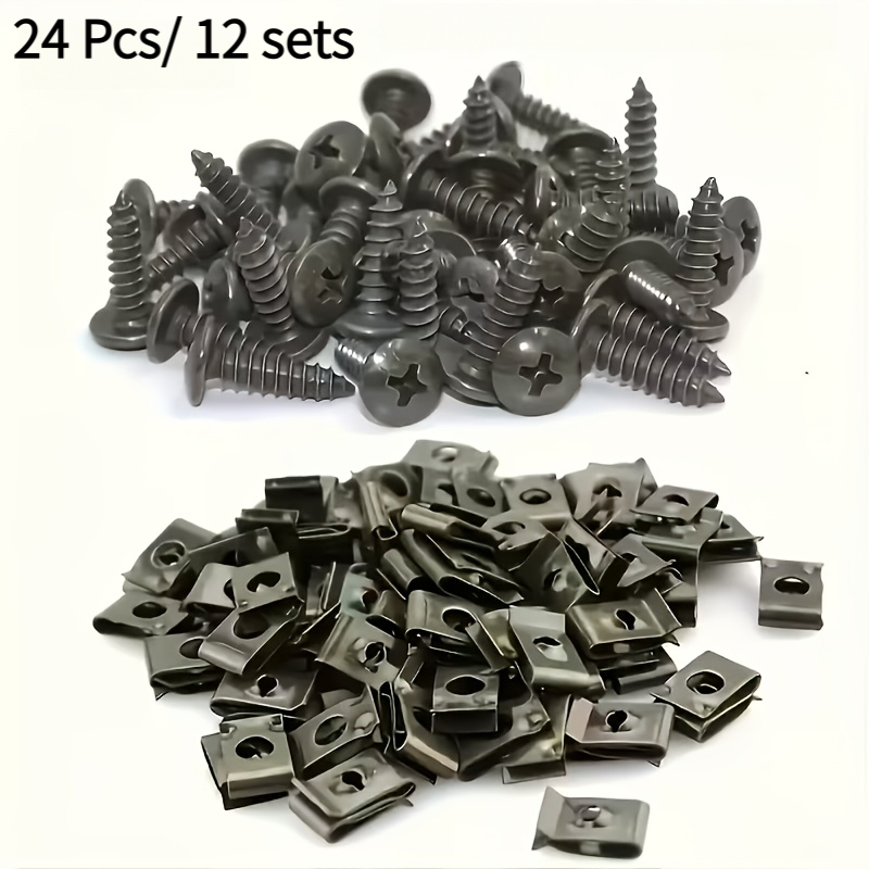 Image of 24pcs In 12 Sets Of U-shaped Clips For Cars, Designed For Auto Clamping Fasteners. Front Bumper Clamps And Body Panel Mounting Brackets Suitable For Bumpers, Dashboards, Door Panels