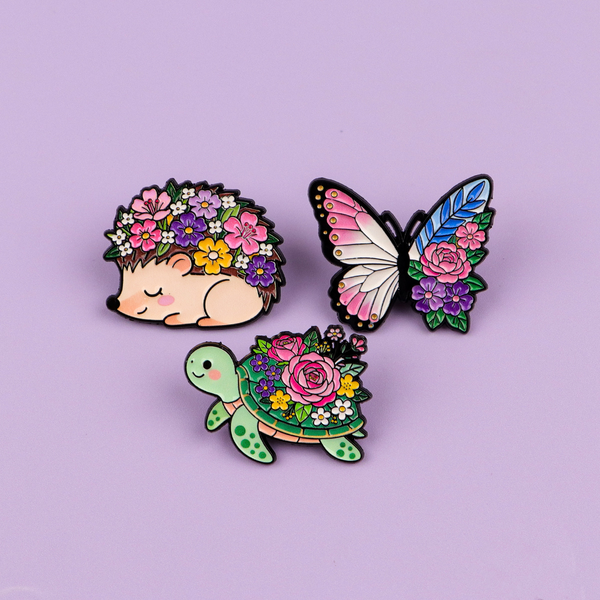 E-shop 3er-Set Niedliche Emaille-Anstecker - Blumen & Design, Robuste Zinklegierung, für Rucksäcke & Kleidung, Ideales Geschenk für Frauen,
