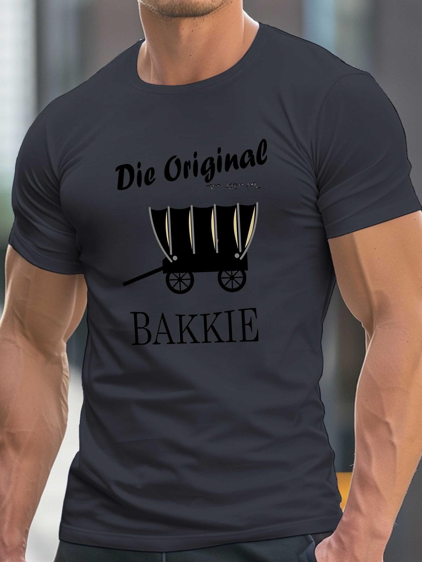 MenS Funny Afrikaans Print T-Shirt - Die Original Bakkie Humorous Design, Lightweight Summer Tee with Cartoon Car & Dog Illustration, Casual Round Neck Short Sleeve Top for Casual Attire, Comfortable Clothing | Playful Graphic Tee | Stretchable Fabr