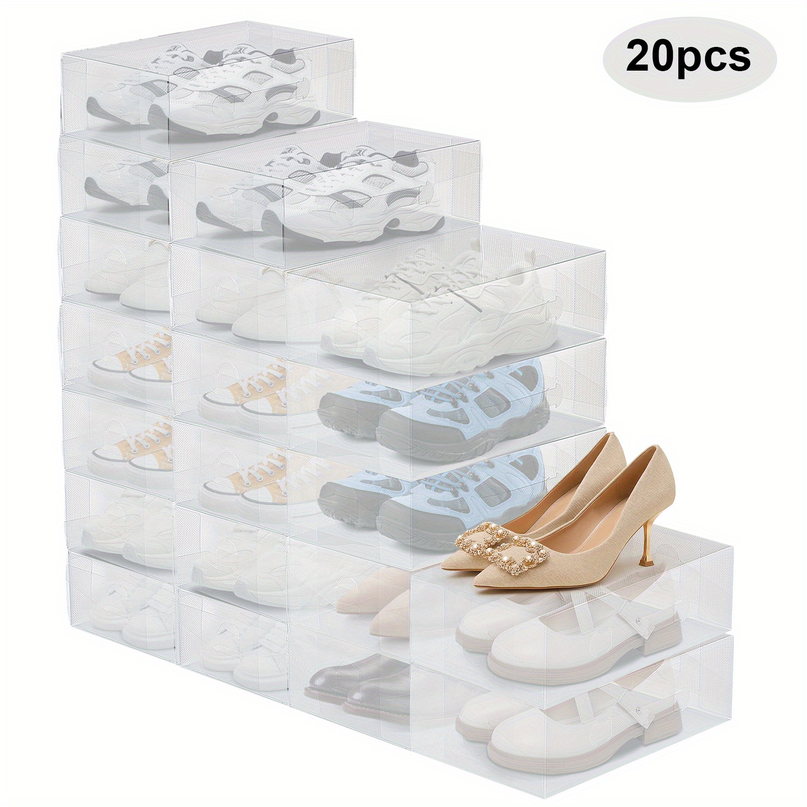 TEMU 10/ 20 Pack Shoe Storage Boxes - Stackable Storage Boxes For Shoe/ Trainer Storage -shoe Organiser Box Set For Men/ Women - Travel Shoe Boxes