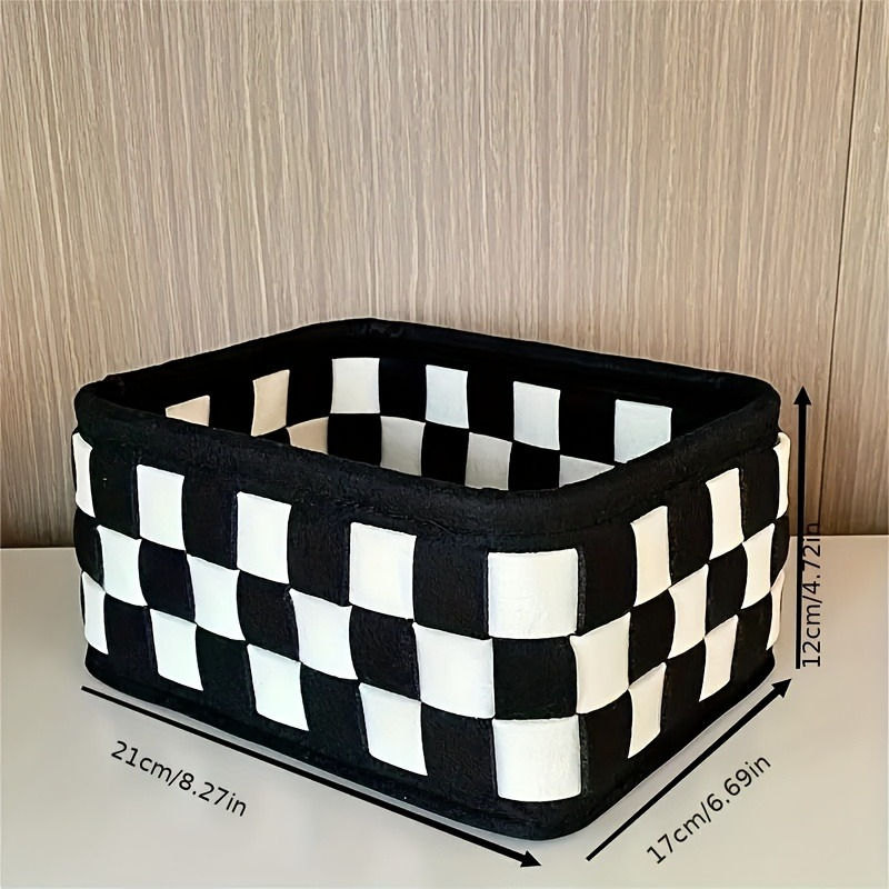 TEMU 2pcs Storage Basket Set: 1 Storage Basket + 1 Storage Bag. Multifunctional Black And White Checkered Storage Basket, Suitable For Cosmetics,
