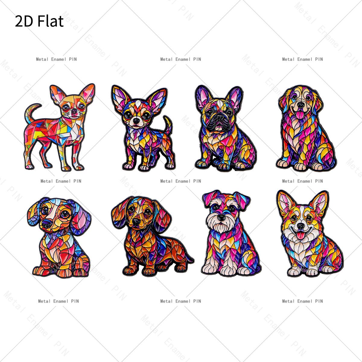 TEMU 2d Flat, 2d Flat 8pcs/set Stained Dog Lapel Pin Colorful Mosaic Puppy Enamel Pins And Brooches Badge Pins For Backpacks Bags Backpack Cool