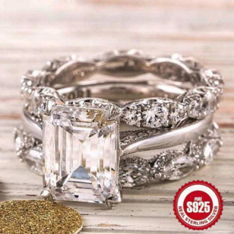 TEMU S925 Sterling Silvery Ring Set, Luxurious Stackable Rings, Set With 5a Zirconia, Perfect For Weddings, Anniversaries, Valentine's Day Gifts, A