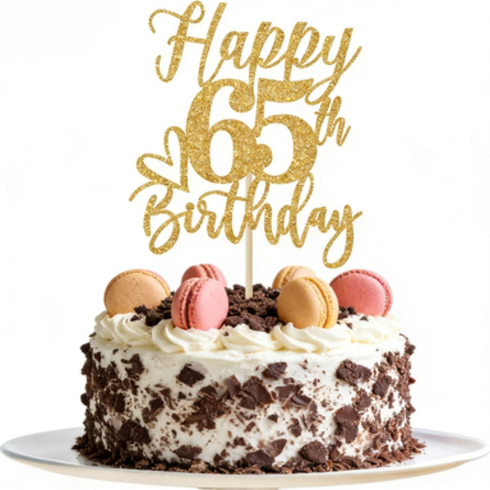 Image of Happy 65th Birthday Cake Topper, 65th Birthday Cake Decorations, Cheers To 65 Years, Hello 65, 65th Birthday Party Decorations Golden Glitter, Halloween, Christmas