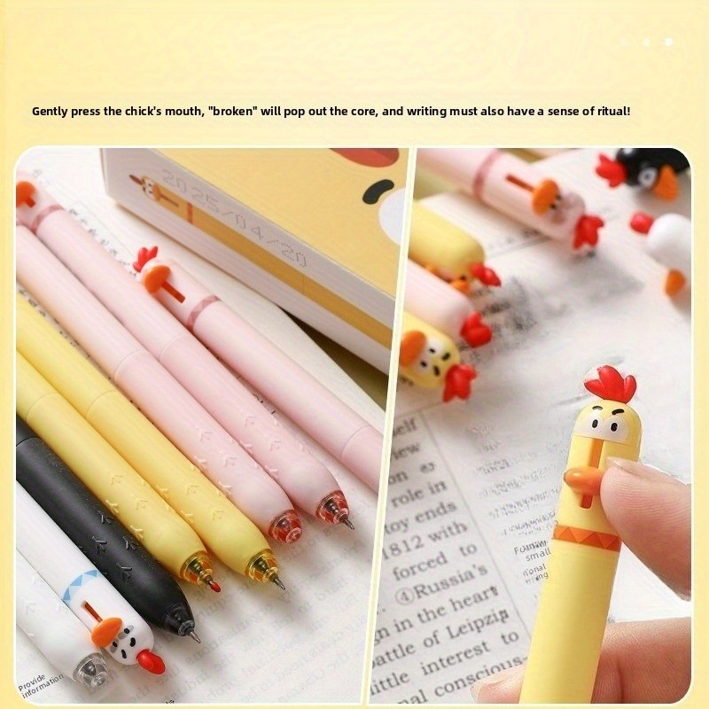 8pcs 1set four different colors of funny chicken   pens decompression office   pens 0 5mm quick drying writing pens creative gel pens   used for writing and office work Product details 2