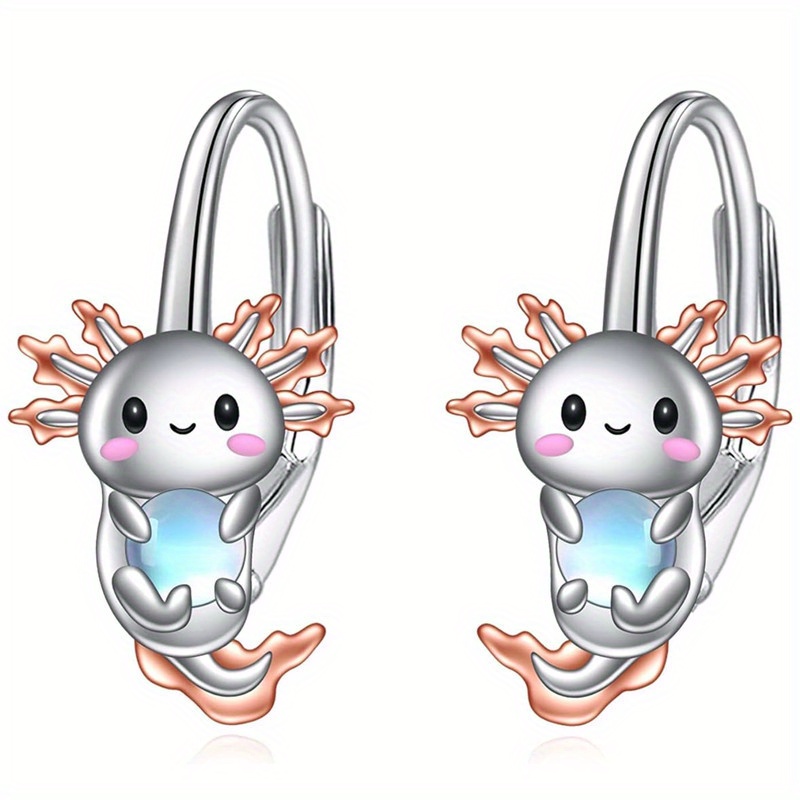 E-shop Exquisite Synthetische Mondstein-Axolotl-Ohrringe – Modische Zweifarbige Tier-Ohrringe für Frauen – Urlaub, Party, Casual, – Niedliche