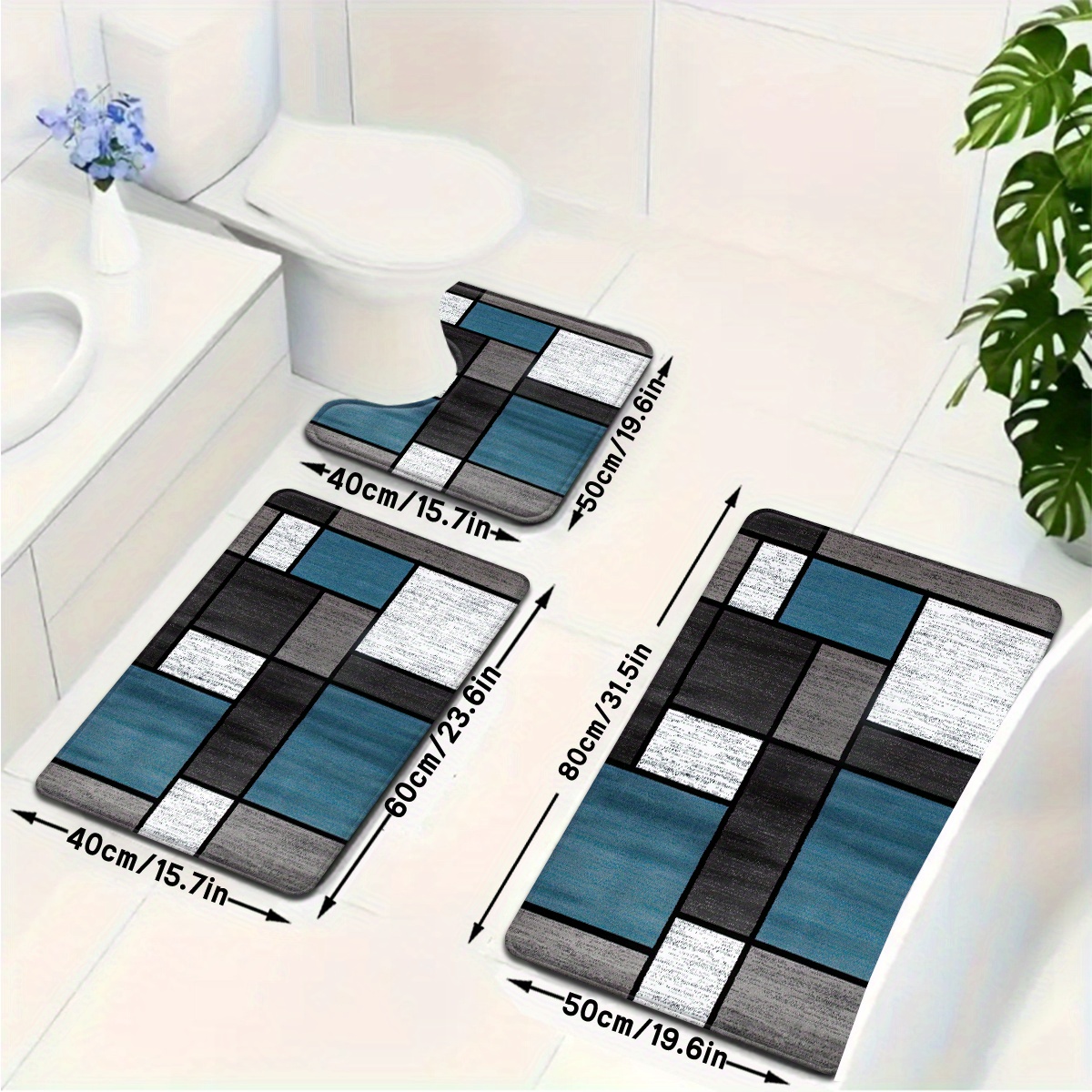 Fashionable And And Gray Geometric Patterned Bathroom Mat Set Of 1pc/2pcs/3pcs, Suitable For Kitchen And Bathroom Decor