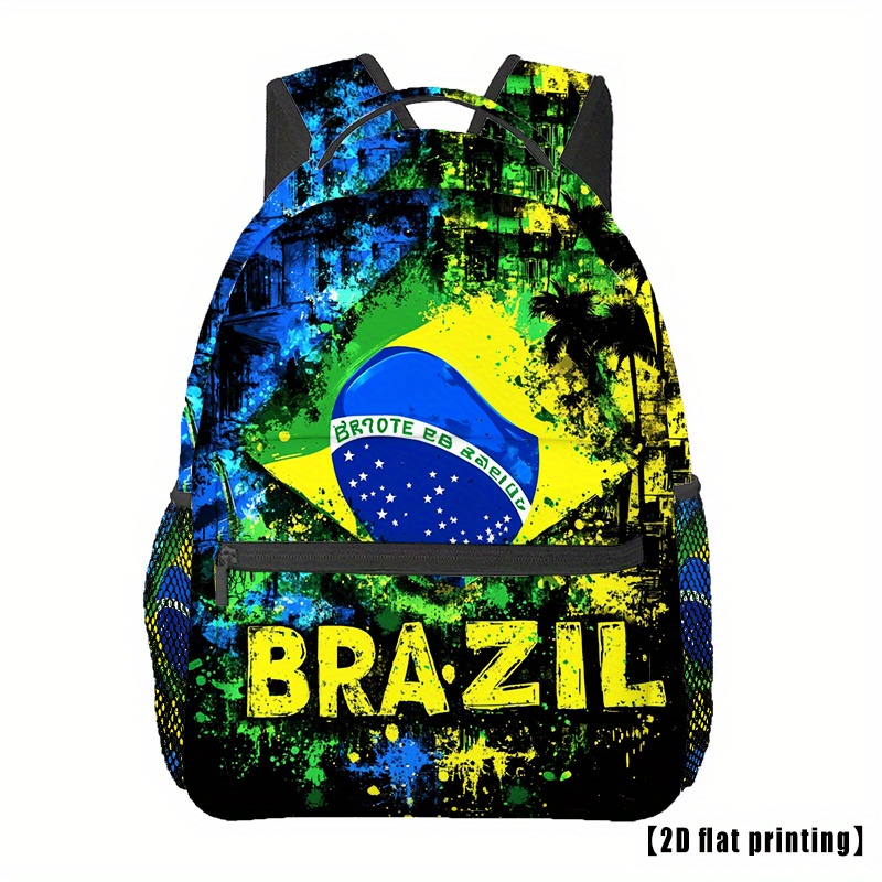 TEMU Cartable et coloré avec impression du drapeau brésilien, sac à dos polyvalent pour hommes et femmes, idéal pour randonnée, voyage ou loisirs,