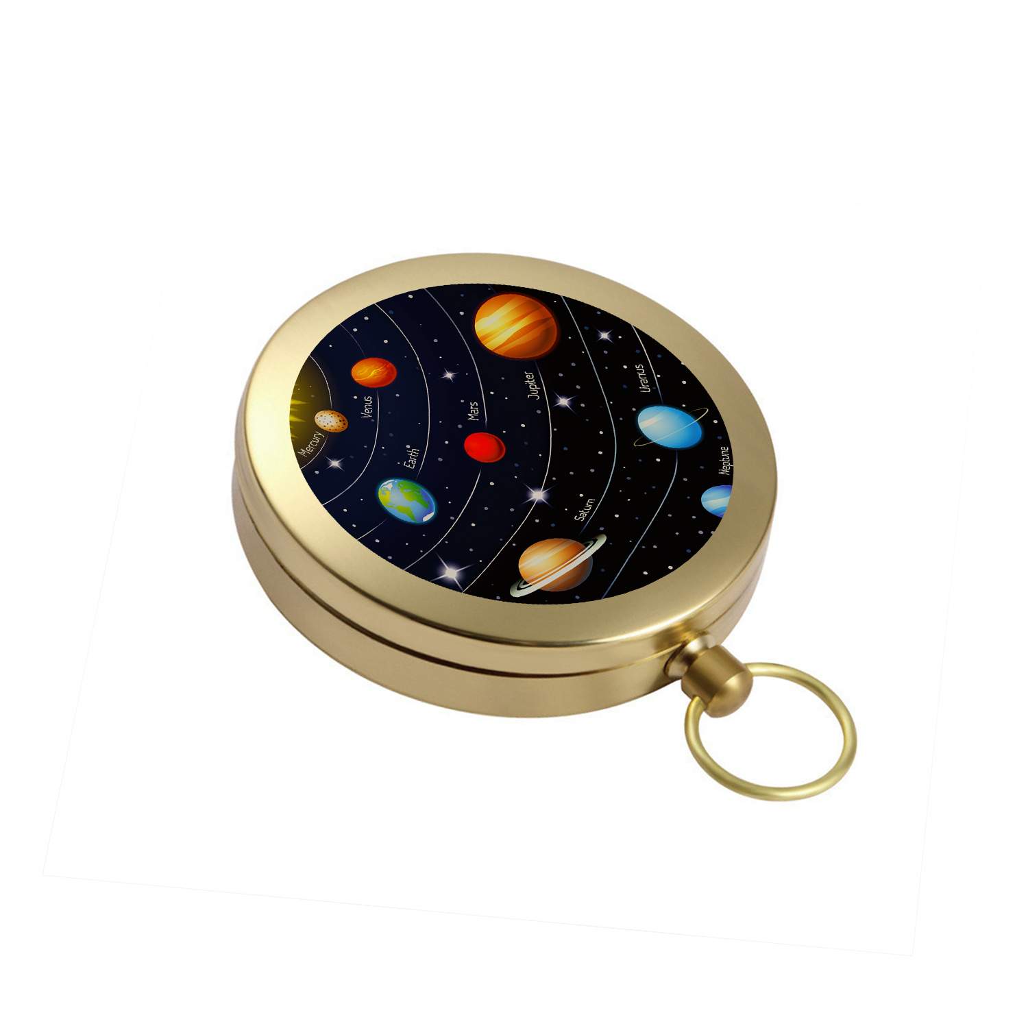 TEMU 1pc 'solar System Planets Display' Vintage Pure Copper Flip Cover Pocket Compass Waterproof Mini Portable Compass With Key Ring For Camping