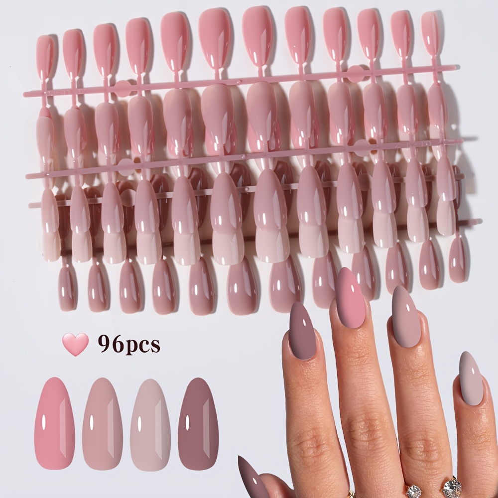 E-shop 96 Stück Full Cover Press-on-Nägel mit 4 verschiedenen Farben, lange Mandelform, geeignet für professionelle Salons und den Heimgebrauch