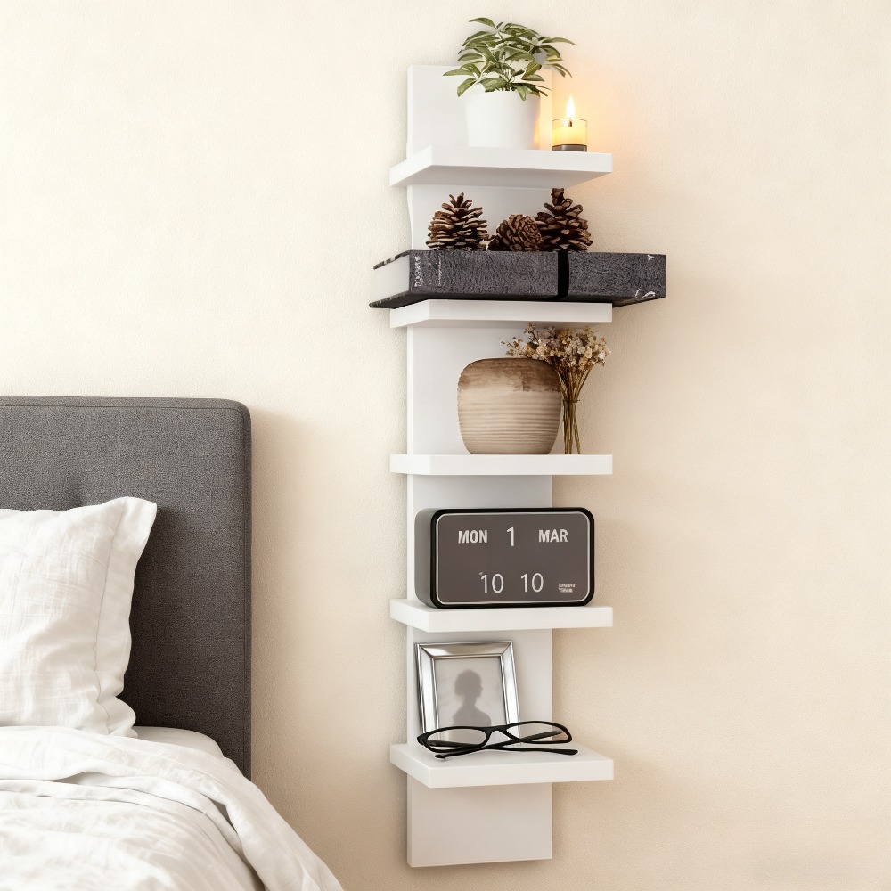 Image of 5-tier Practical Floating Shelf | Display Rack, Space- Storage Rack, Suitable For Living Room, Bedroom And Office, Plastic Material, Wall Mounting, Brand: Juksun, Utility Racks