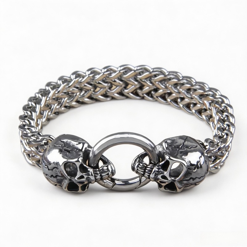 TEMU Bracelet 1 pièce pour homme en acier inoxydable vintage avec double et chaîne épaisse, bijou bracelet style bague gothique biker punk pour petit