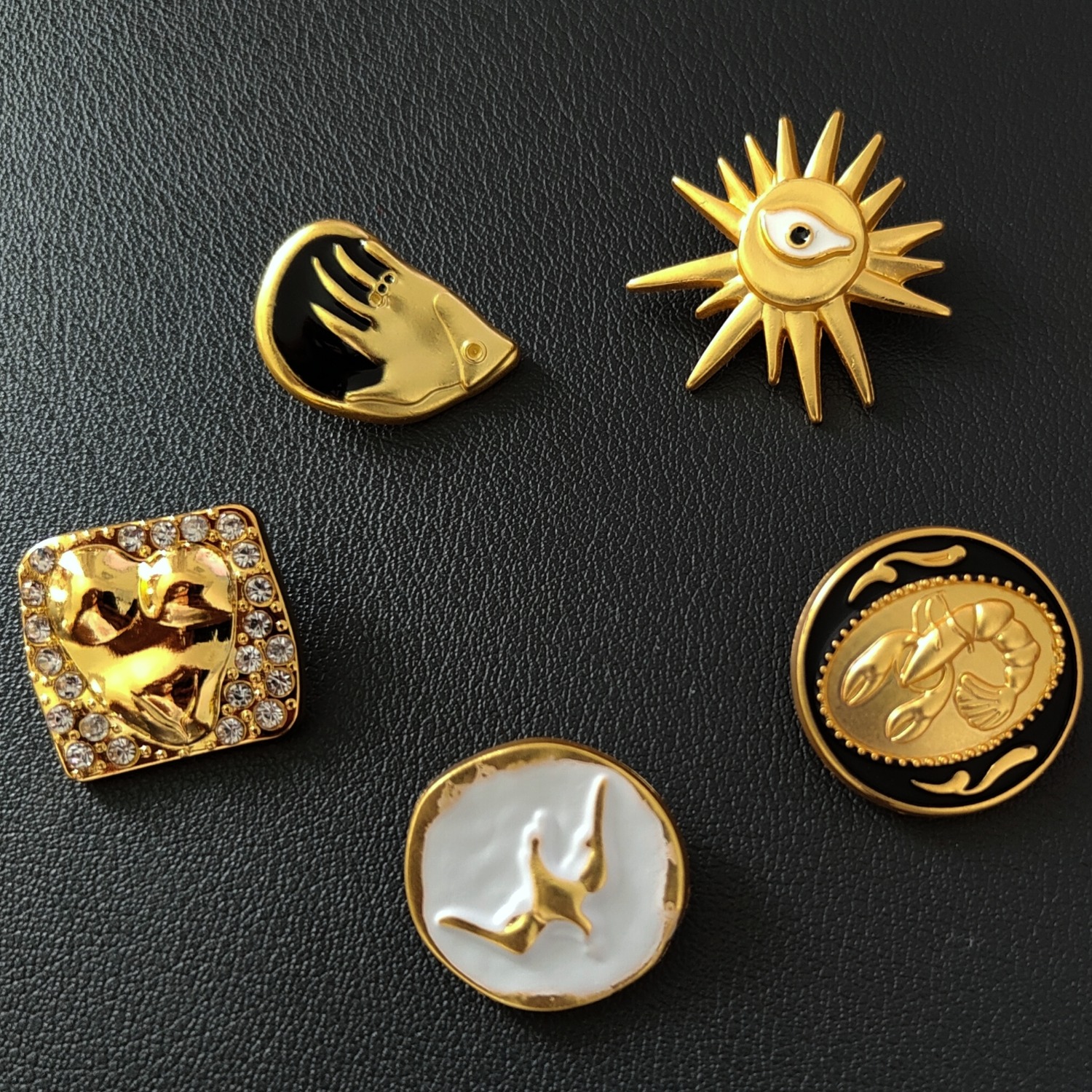 5-Pack Unique Assorted Golden Geometric Buttons