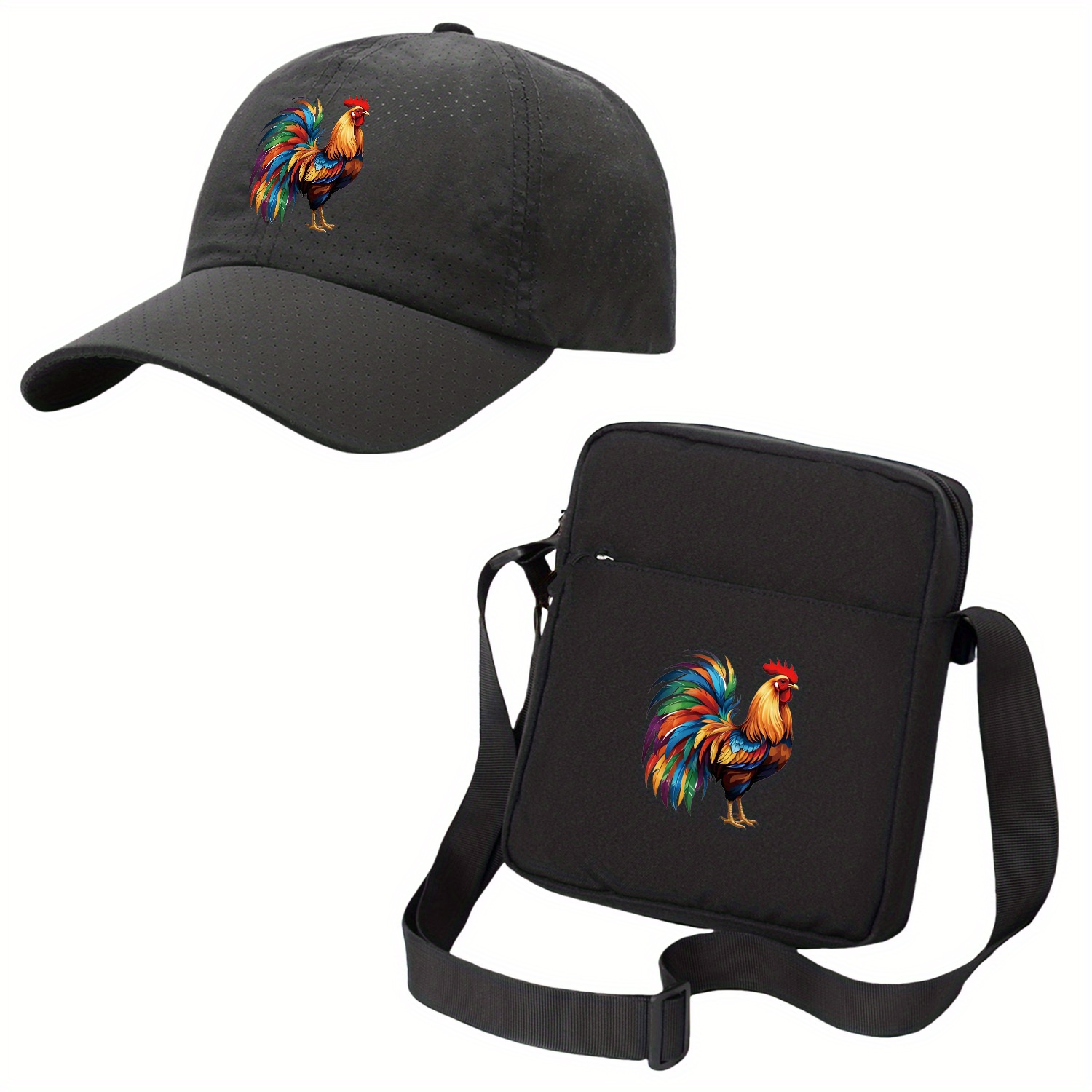 conjunto de bolso cruzado con estampado 2d y gorra transpirable de