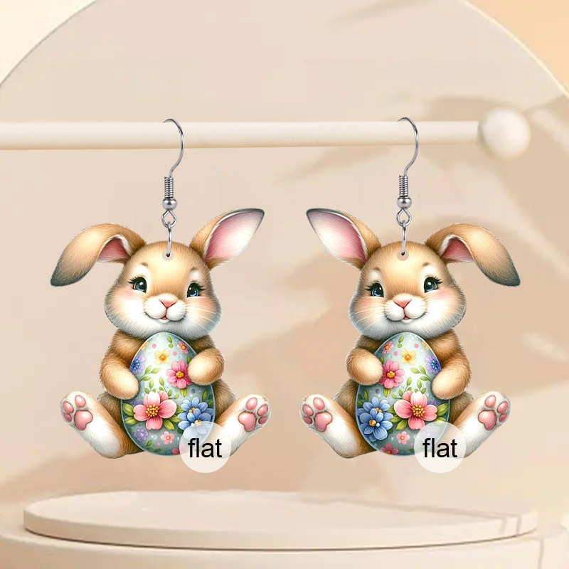 

A Pair Of 2d Acrylic Easter-themed Earrings For Women, Elegantly Decorated With Egg And Bunny , Accessories For Parties And Street , Perfect As Gifts , For Easter.