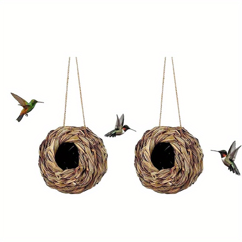 Image of 2pcs Hand-woven Bee Nesting Houses Suitable For Outdoor Gardens & Courtyards - Resin Hanging Nests With Retro Spherical Design, Bee Habitat For Bees, Decoration For Housing