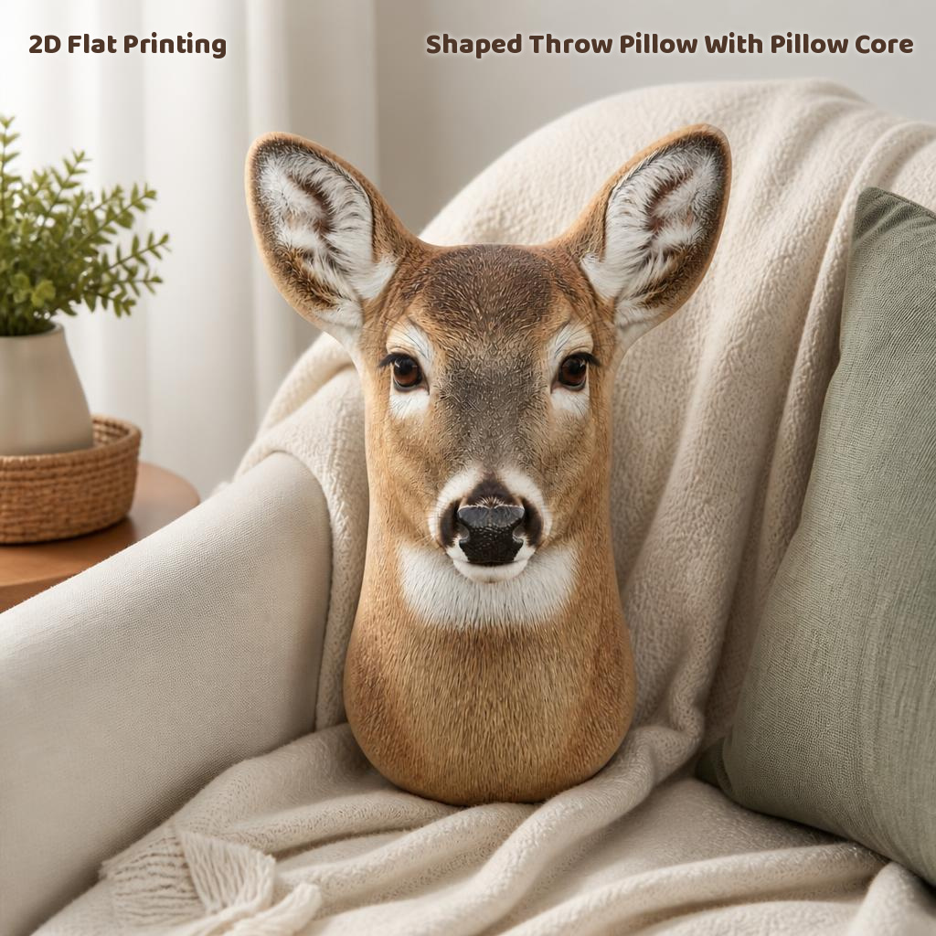 TEMU White-tailed Deer Natural Portrait Face-shaped Throw Pillow Realistic Wildlife Portrait Decorative Cushion For Sofa Bedroom Home Decor 2d Flat