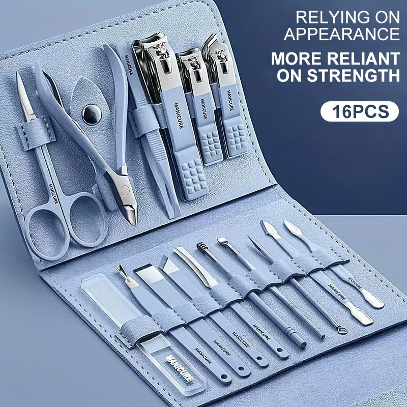 TEMU 16pcs Stainless Steel Nail Clippers Manicure Set With Portable Travel Pu Bag Nail Clippers And Nail Tools Professional Nail Tools Travel Nail