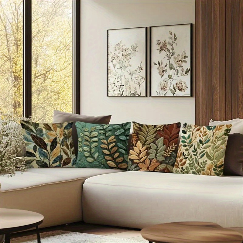 4pcs 2d flat   sided print non embroidered leaf pattern short plush pillowcase machine washable suitable for daily use valentines day mothers day   halloween thanksgiving christmas holiday decoration 2d flat Product details 7