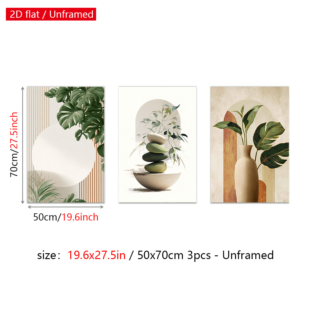 TEMU 2d Flat, 3pcs Vertical Tropical Wall Art Suitable For Living Room, Bedroom, Decor - Modern Minimalist Frameless Canvas Poster Prints, Monstera &