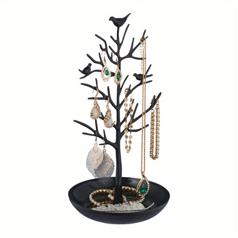 metal   organizer with tray multi tier earring necklace ring display stand space saving countertop storage for bathroom office home decor no power needed sleek metallic    