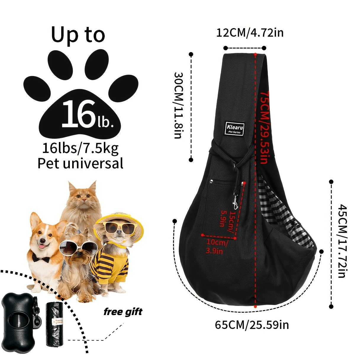 TEMU Lightweight Universal Crossbody Carrier Sling For Dogs And Cats (including 15 Poop Bags + Bag Dispenser), Breathable And Heat-free, Portable For