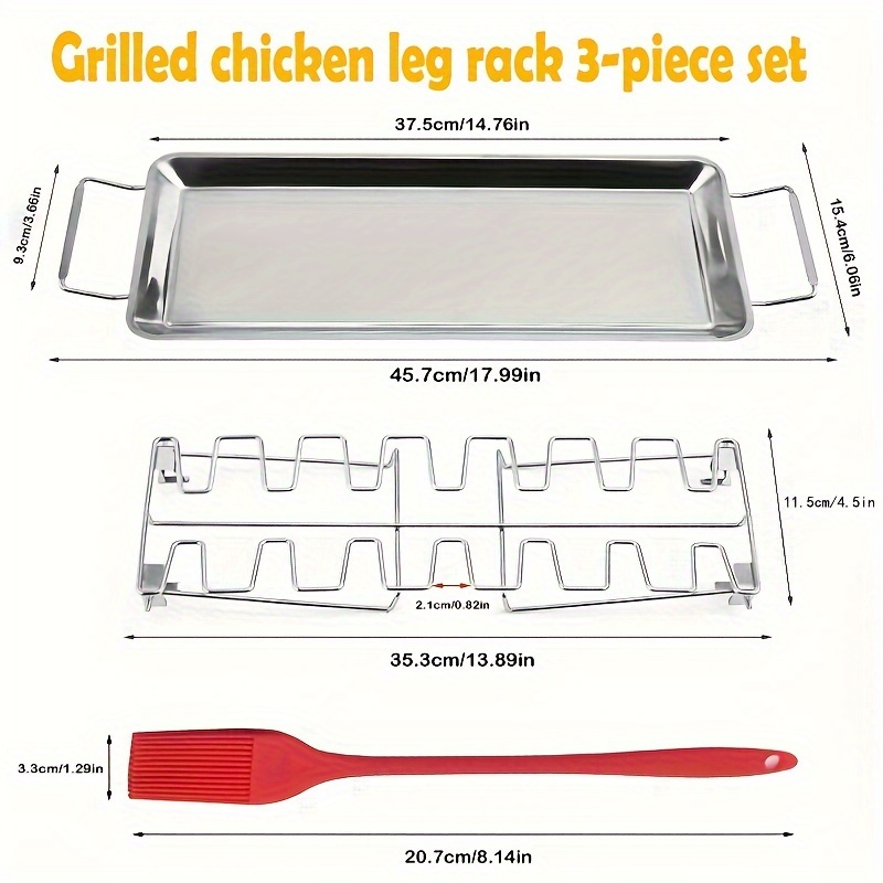 TEMU Bbq Folding Stainless Steel Chicken Leg Grill, 3pcs Chicken Leg Grill Oil Drip Tray, Picnic Camping Bbq Tools